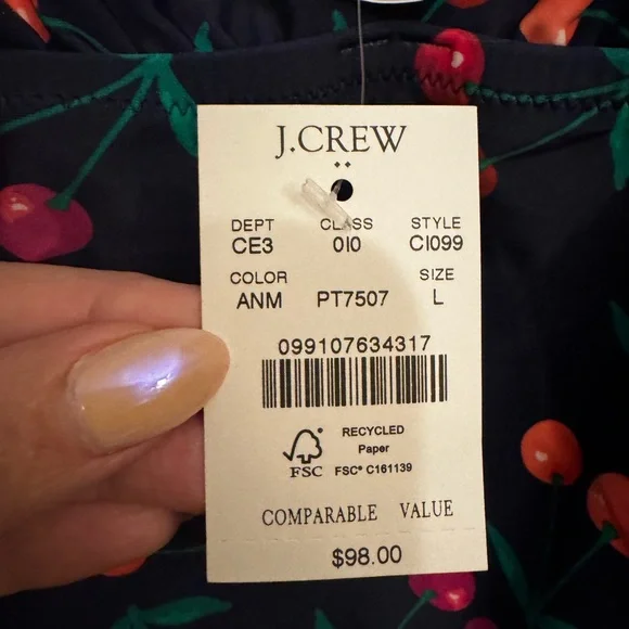 NWT J. Crew Navy Swimsuit with Cherry Print, Lg - Picture 10 of 11